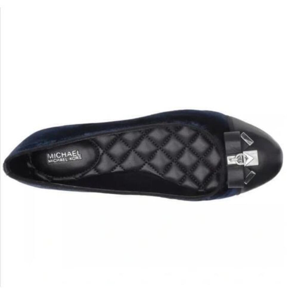 Michael Kors navy blue velvet alice ballet flat shoes silver hardware size 7